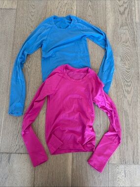 lululemon athletica Blue and Pink Long Sleeve Tops